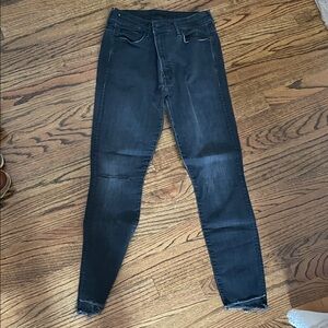 Mother Black Distressed Skinny Jeans